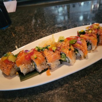 Sushi Den - New Style Salmon Roll (to die for!!) - Japanese Near Me - Denver, Colorado