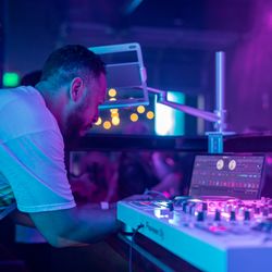 The DJ booth at the heart of it all