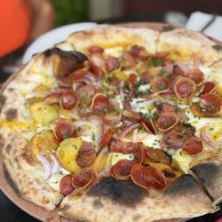Buzzo’s Wood Fired Pizza - Potato Pizza with added pepperoni