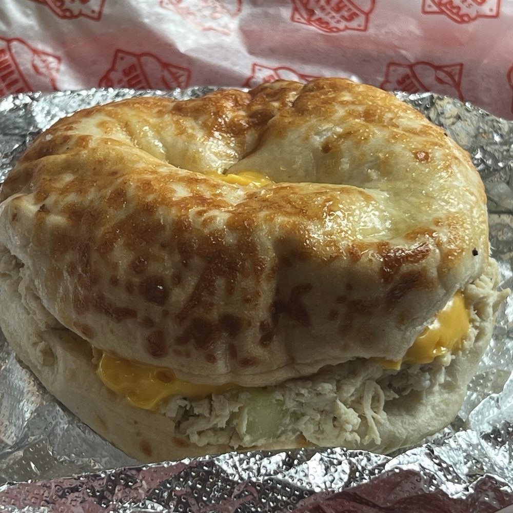 Sully's Steamers - Asiago bagel with chicken salad and American cheese. - Sandwiches Near Me - Brevard, North Carolina Sully's Steamers - Asiago bagel with chicken salad and American cheese. - Sandwiches Near Me - Brevard, North Carolina