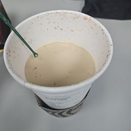 Little over halfway full grande hot latte. I have not yet drank any. Little over halfway full grande hot latte. I have not yet drank any.