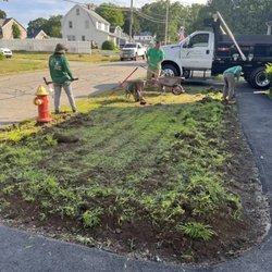 Cut Above Landscaping - A landscaping team is shown removing and preparing a residential front yard for renovation...