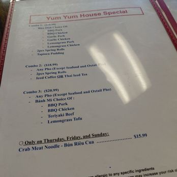 Yum Yum Pho - Combo menu 9/25 - Vietnamese Near Me - Aiea, Hawaii