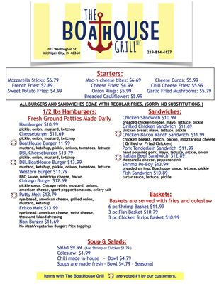 Menu photo 1 Boathouse Grill Michigan City, IN