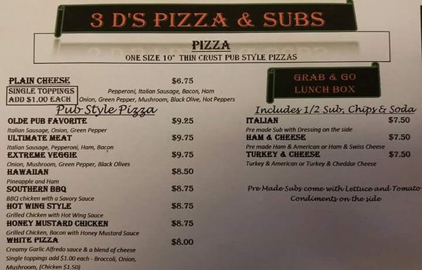 Menu photo 2 3D's Pizza & Subs Salem Township, PA Menu photo 2 3D's Pizza & Subs Salem Township, PA