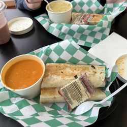 Happy Wraps Cafe - combo with broccoli cheese soup and custom wrap tomato soup and custom large wrap