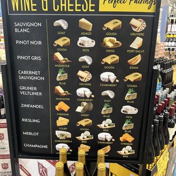 Pavilions - Wine and cheese pairings! Enjoy! The bottom is cut off in the pic but it says champagne pairs with camembert, colby, edam, and brie. - Grocery Near Me - West Hollywood, California Pavilions - Wine and cheese pairings! Enjoy! The bottom is cut off in the pic but it says champagne pairs with camembert, colby, edam, and brie. - Grocery Near Me - West Hollywood, California