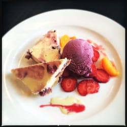 The Vines - Cherry & White Chocolate Cheesecake with dark plum icecream