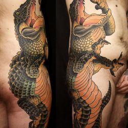 Best Day Ever Tattoo - Full side/rib tattoo of an alligator by Seth Wood