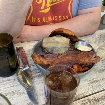 Small Barn - Breakfast Barn Burger (with added bacon from pescatarian partner) - New American Near Me - Temecula, California Small Barn - Breakfast Barn Burger (with added bacon from pescatarian partner) - New American Near Me - Temecula, California