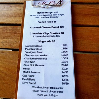 McCall Wines - Burger Night Menu - 10/16/2024 - Wineries Near Me - Cutchogue, New York