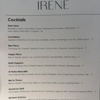 Dear Irene - Menu 7/2026 - Cocktail Bars Near Me - Bend, Oregon Dear Irene - Menu 7/2026 - Cocktail Bars Near Me - Bend, Oregon