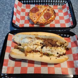 The Norfolk Grille at Nauticus - Philly Cheesesteak and Pepperoni Pizza.