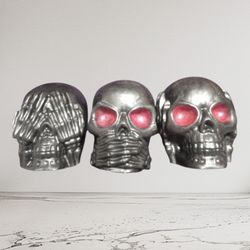 Floretta's Sanctuary - Handmade resin see no evil, speak no evil, and hear no evil skulls