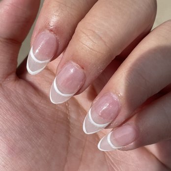 DJ Nails & Spa - torn and bloody cuticles, sloppy and smudged nail art that cost extra, and sheer base coat which shows real nail and acrylic nail. - Nail Salons Near Me - South Pasadena, California