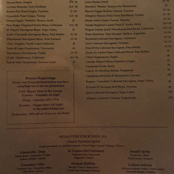 Brunos Italian Kitchen - Wine, cocktail, and beer menu as of January 2026 - Italian Near Me - Brea, California