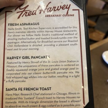 The Fred Harvey Restaurant - Description of some of the breakfast items including the pancakes seen in another picture - Buffets Near Me - Williams, Arizona The Fred Harvey Restaurant - Description of some of the breakfast items including the pancakes seen in another picture - Buffets Near Me - Williams, Arizona