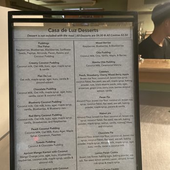 Casa De Luz - Dessert Menu - Vegan Near Me - Austin, Texas