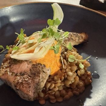 Lady Elaine - Fresh Catch: Mahi-mahi, Herbes de Provence, rouille, saffron tomato lentils - Mediterranean Near Me - Honolulu, Hawaii Lady Elaine - Fresh Catch: Mahi-mahi, Herbes de Provence, rouille, saffron tomato lentils - Mediterranean Near Me - Honolulu, Hawaii