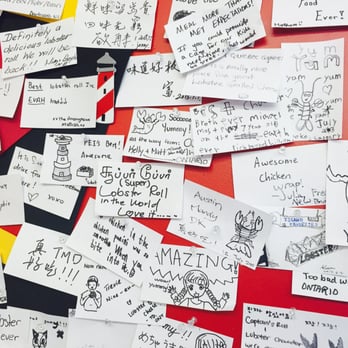 Island Favorites - a bunch of notes on a bulletin board - Seafood Near Me - Cavendish, Prince Edward Island Island Favorites - a bunch of notes on a bulletin board - Seafood Near Me - Cavendish, Prince Edward Island