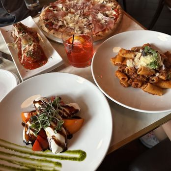 Cafe Amaro - Caprese salad, rigatoni bolognese , prosciutto & mushroom pizza and meatballs appetizer - Italian Near Me - Boston, Massachusetts Cafe Amaro - Caprese salad, rigatoni bolognese , prosciutto & mushroom pizza and meatballs appetizer - Italian Near Me - Boston, Massachusetts