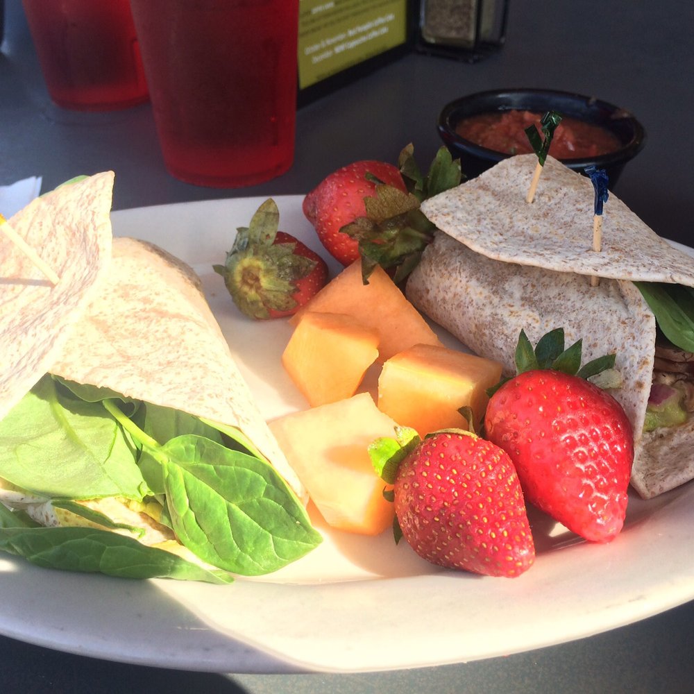 Jason's Deli - Spinach veggie wrap (sans asiago) with a side of fruit cup. - Delis Near Me - Webster, Texas