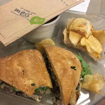 Urban Plates - This is a pretty great sandwich :D (chicken salad) soup and tea (mint ginseng not shown ) - New American Near Me - Irvine, California