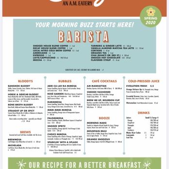 Snooze, an A.M. Eatery - Menu - Breakfast & Brunch Near Me - Westminster, Colorado Snooze, an A.M. Eatery - Menu - Breakfast & Brunch Near Me - Westminster, Colorado