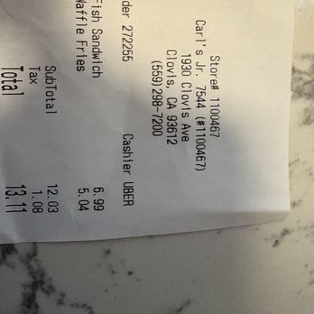 Carl's Jr - Receipt - Burgers Near Me - Clovis, California
