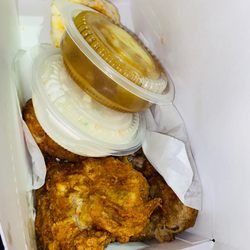 KFC - 3 piece 3 pc. Chicken Box (with sides sitting on my chicken )