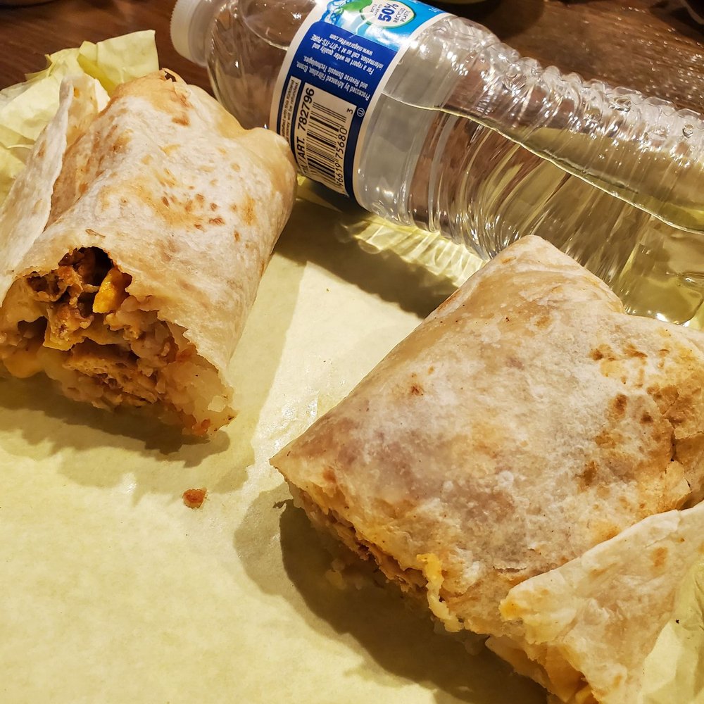 Water bottle for size comparison (chorizo breakfast burrito) Water bottle for size comparison (chorizo breakfast burrito)