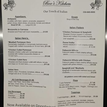 Boo's Kitchen - The Italian side of the menu (June 2024) - Italian Near Me - Mount Airy, North Carolina