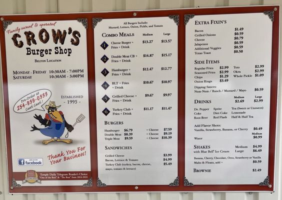 Menu photo 1 Crow's Burger Shop Belton, TX Menu photo 1 Crow's Burger Shop Belton, TX