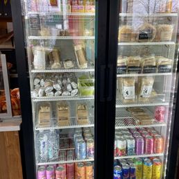 Cold case of drinks and sandwiches Cold case of drinks and sandwiches