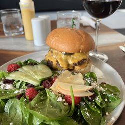 The Friendly Corner - Triple cheeseburger and salad
