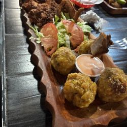 Fried mash plantain and fried chicken