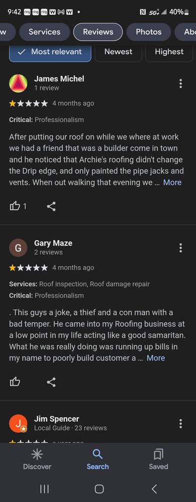 Slide of Archie's Roofing & Construction