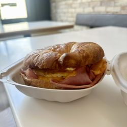 Jones Coffee - Hot Ham and Cheese Croissant with egg