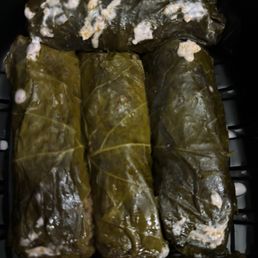 Stuffed grape leaves and salad. Party in my mouth! Yum Stuffed grape leaves and salad. Party in my mouth! Yum
