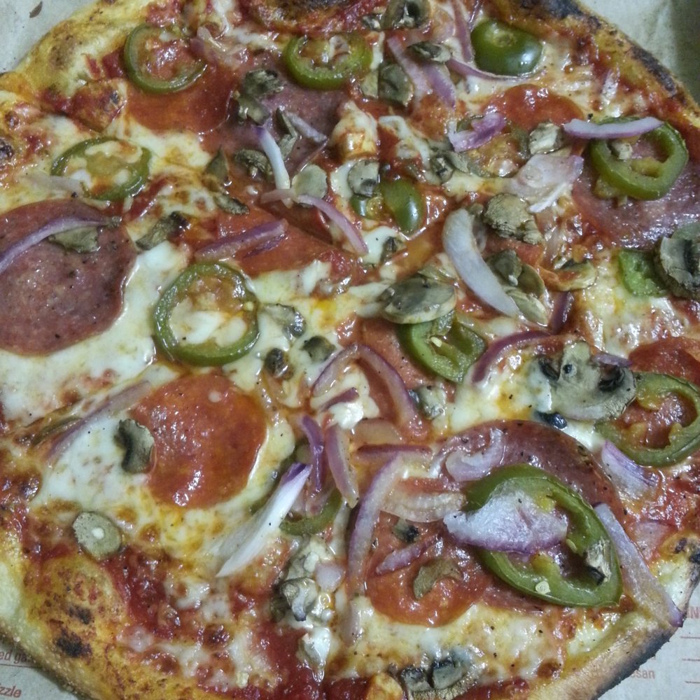 Blaze Pizza - Marinara pizza with jalapenos, red onions, salame, and pepperoni! (: - Pizza Near Me - Glendale, California Blaze Pizza - Marinara pizza with jalapenos, red onions, salame, and pepperoni! (: - Pizza Near Me - Glendale, California