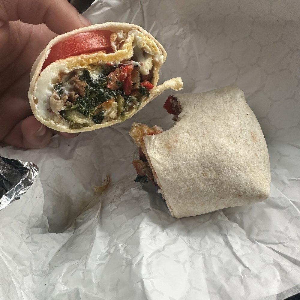 Aroma Bistro - Rise and shine breakfast sandwich, add bacon and wrapped in a burrito - Burgers Near Me - Wethersfield, Connecticut Aroma Bistro - Rise and shine breakfast sandwich, add bacon and wrapped in a burrito - Burgers Near Me - Wethersfield, Connecticut