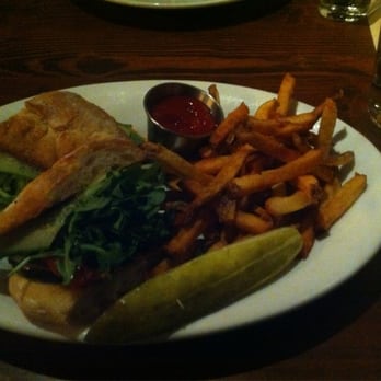 Wrecking Bar Brewpub - Mediterranean with fries and pickle spear - Brewpubs Near Me - Atlanta, Georgia