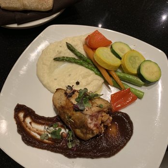 Elements Restaurant & Bar - Stuffed chicken with blue mashed potatoes and veggies - American Near Me - Monrovia, California