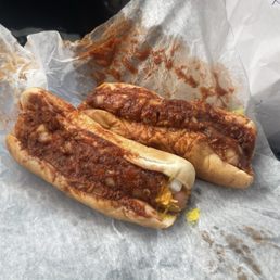Chili Dog with Cheese, Mustard & Onions Chili Dog with Cheese, Mustard & Onions