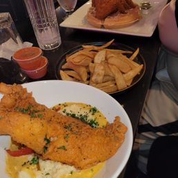 Catfish & Grits (so good), fries and Chicken & Waffle (tasty too)