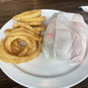 Belle Isle Seafood - Lobster Roll with Onion Rings - Seafood Near Me - Winthrop, Massachusetts Belle Isle Seafood - Lobster Roll with Onion Rings - Seafood Near Me - Winthrop, Massachusetts