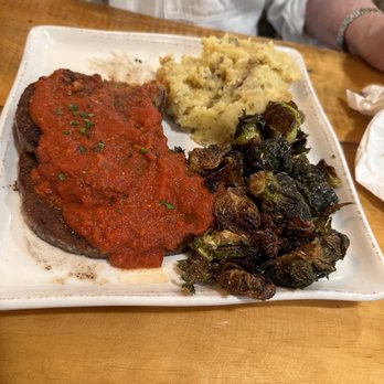 D’s Smokehouse - Meatloaf with Marinara, Mashed potatoes, Brussel Sprouts - Barbeque Near Me - Zimmerman, Minnesota D’s Smokehouse - Meatloaf with Marinara, Mashed potatoes, Brussel Sprouts - Barbeque Near Me - Zimmerman, Minnesota