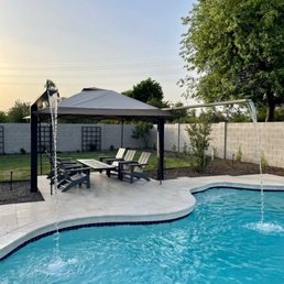 Floating fire pit and water feature Runnels and travertine