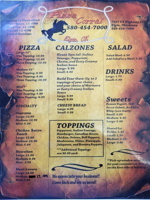 Menu photo 3 Pizza Corral Elgin, OK