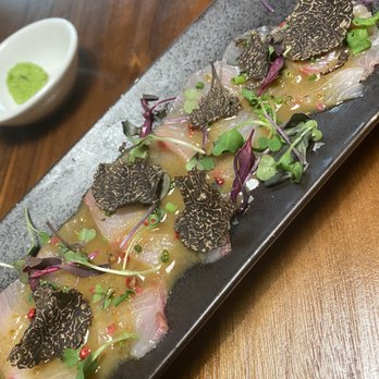 TenTen - Hamachi Carpaccio with Truffle (happy hour portion... we ended up ordering 2 more!) - Japanese Near Me - Austin, Texas